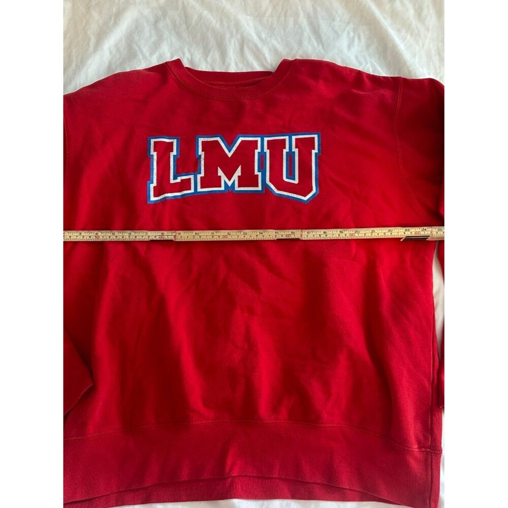 Vintage Style LMU College Sweatshirt Red Oversized Crewneck Graphic Pullover L - Picture 7 of 7